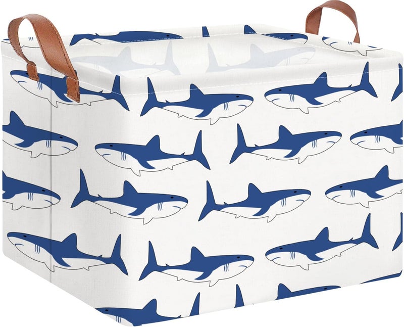 NTAOHAMPER Rectangular Storage Basket,Collapsible Gift Basket with Handles,Kids Toys/Books Box,Room Decor(Shark) - Image 1